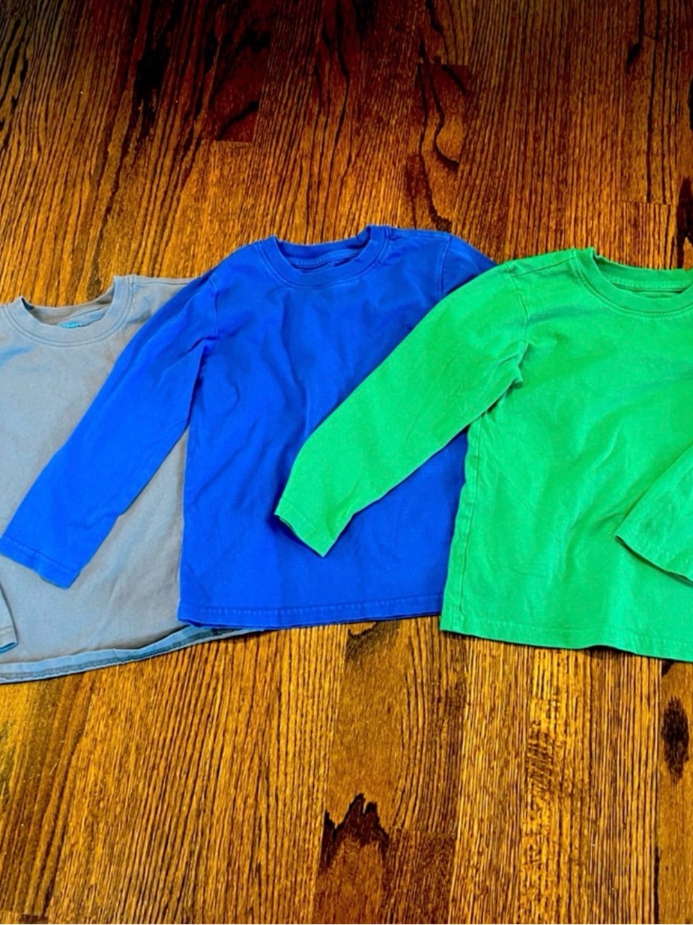 Primary Long-Sleeve Tee Trio — Blue, Green & Gray